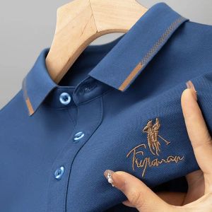 Polo d'été brodé à manches courtes pour hommes, marque de luxe, en coton, haut d'affaires, vêtements de travail