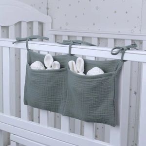 European And American Double Layer Pure Cotton Baby Bedside Storage Bag Double Pockets Baby Stroller Hanging Bag, Printed Baby Bottle Hanging Bag DH035