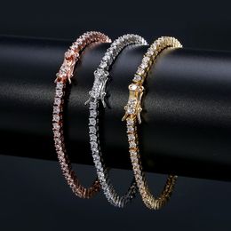 Chaînes de tennis de roche Hip-hop Tide Bracelet pour hommes Zircon-microencased 3mm Bracelet Bracelets de tennis pour hommes et femmes Iced Out Jewelry