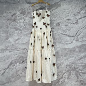 Vestido lencero con adornos de mariposas de lino blanco de marca de moda europea