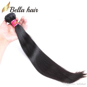 Trames de cheveux humains européens / mongols / cambodgiens / indiens / péruviens / brésiliens Raides Bundles de cheveux vierges Extensions Couleur naturelle 1PC BellaHair