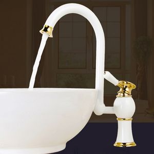 Grifo para lavabo de baño con un solo orificio, grifo para fregadero con pintura blanca/rosa dorada a la parrilla/llave multifuncional para baño