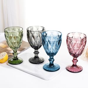 Copa de vino en relieve de estilo europeo, copa de cerveza con vitral, copas de vino Vintage, taza para beber jugo para el hogar, gruesa, 240ML