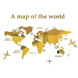 Tipo europeo Mapa del mundo 3D Acrílico Pegatinas de pared Espejo de cristal para oficina Sofá TV Fondo decorativo 211124