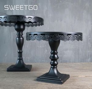 European Vintage Lace Wedding Party décor Black Cake Stands Desserts Fruits Plate Pan Tray4220819