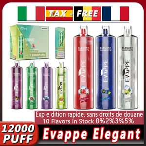 Evappe Elegant 12000 Puff 12k cigarrillo electrónico desechable 0%2%3%5%Concentración 10 sabores 24 ml 750 mAh Batería POD PRED POD POD POD BOBIEN