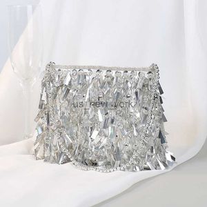 Sacs de soirée 2022 nouveau argent paillettes gland femmes petits sacs à bandoulière à la main perlé dames soirée soirée pochette sac à main mode sacs à main B473 HKD230821