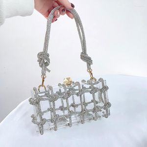 Sacs de soirée 2023 tendance clair acrylique boîte embrayage femmes Boutique tissé noué corde strass sac à main fête de mariage sacs à main B547