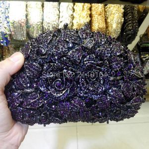 Sacs de soirée Bouquet De Roses Forme De Coquillage Violet Cristal Embrayages Sac Romantique Diamants Parti Sac À Main 88303Evening