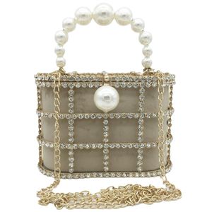 Bolsos De Noche Boutique De FGG, bolso De mano De perla con asa superior para mujer, bolso De mano De cubo dorado, bolsos De mano De Metal, monederos De cristal, bolsos De novia para boda