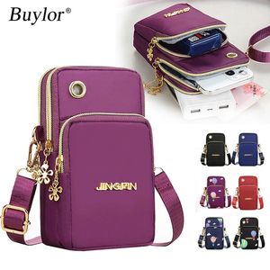 Sacs de soirée Buylor Mobile Phone Bandoulière pour femmes Mode Sac à bandoulière Pochette cellulaire avec prise casque 3 couches Portefeuille 231201