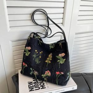 Bolsas de noche Tela 2024 Tote femenino Patrón de moda Hombro Vintage Floración Bolso Hylhexyr Mujeres Bolsa Algodón Lino