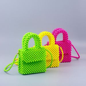 Bolsos tejidos con cuentas de madera de colores para mujer, bolso bohemio, bolsos de hombro a la moda con asa superior para playa y verano