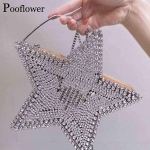 Bolsos de noche Pooflower Diamond Star Heart Chains Mini Shoulder Women Crystal Wedding Party Purse Clutch Chic Wallet ZH256