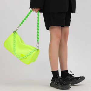 Sacs de soirée Sac de messager en nylon jaune néon néon pour les femmes 2022 acrylique de chaîne acrylique légère aisse féminine aisse sac