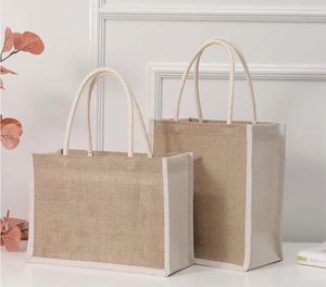 Sacs de soirée en gros 100pcslot plaine conception imprimée personnalisée grand naturel écologique toile de jute jute shopping fourre-tout sac de plage avec journal 231212