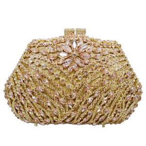 Bolsas de noche XIYUAN Champagne Gold Red Black Mujeres Diamond Party Bag Crystal Hollow Out Floral Embragues Monederos Boda Bolso nupcial