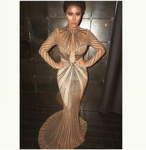 Vestido de noche Yousef aljasmi Kim kardashian Manga larga Cuello alto Sirena con cuentas L Almoda Charbel zoe ZuhLair murad 0006