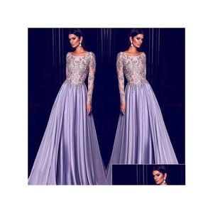 Vestidos de Noite Elie Saab Lavender Dubai Árabe Kaftan Mangas Compridas Bordado Dourado Elegante Decote Transparente Vestido de Celebridade Festa de Formatura Dr Dhsrt