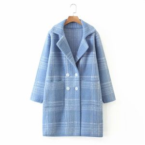 Evfer femmes hiver épais Plaid lâche laine Long manteau Outwear élégant dame Double boutonnage vestes filles décontracté Streetwear 210421