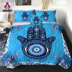 Evil Eye Hamsa par Ismot Esha Quilt Set Mandala Summer Counter pour lit bleu lit Cover Peacock Feather Thin Duvet 4pcs