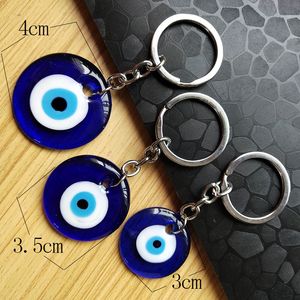 Porte-clés mauvais œil, anneau en verre rond de 3cm, 3.5cm, 4cm de diamètre, porte-bonheur, yeux bleus turcs, pendentif, breloques de sac, porte-clés de mode, bijoux, accessoires, cadeaux, porte-clés de voiture