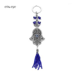 Llaveros Evil Eye Joyería de moda Llavero Colgante de pared Colgante Azul Amuleto Kabbalah Mano Fátima Anillo de cristal1