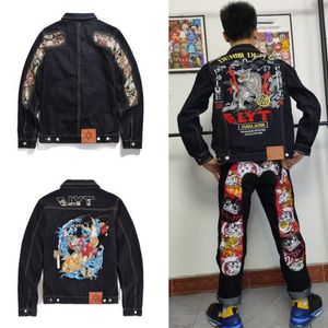 Evisued Designer Mens Jacket vintage vestes en toile lavée veste en jean pull manteau revers cou vêtements en laine rouge jean outwear manteaux rembourrés homme Hip Hop