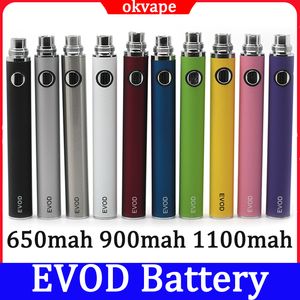 Batterie EVOD 650mah 900mah 1100mah Batteries 10 couleurs Kits de vaporisateur pour atomiseur à fil 510 Ce4 Ce5 MT3 H2 E Cigs Vape Pen