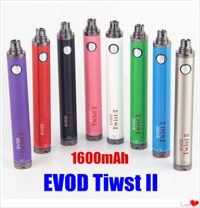 Evod Twist II 2 VV énormes batteries de stylo vape à vapeur 1600mAh tension variable 3.3v-4.8v batterie réglable ego Ecigs 510 fil