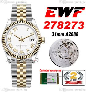 EWF 31mm 278273 ETA A2688 Montre Femme Automatique Deux Tons Or Jaune Blanc Cadran Romain JubileeSteel Bracelet Super Edition Femme Même Série Carte Puretime H8