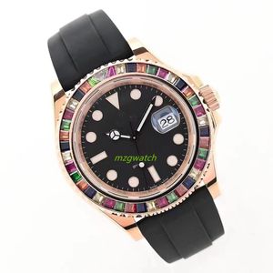 Montre homme EWF Mouvement mécanique cal.3235 Taille 40MM Anneau bonbon Ceinture en caoutchouc naturel Boîtier en or rose Cadran noir étanche Super lumineux