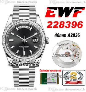 EWF V2 DayDate 228396 A2836 Reloj automático para hombre 40 diamantes Bisel Negro Baguette Diamante Dial Presidente Pulsera Misma tarjeta de serie Super Edition Timezonewatch B2
