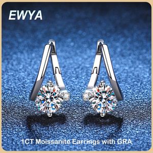 EWYA 100% Real 2CT D Color pendientes de aro para mujer fiesta S925 plata esterlina diamante pendiente joyería fina al por mayor 240131