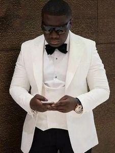 Excellente Ivoire hommes mariage Smokings pic Lapel smokings marié Mode Hommes d'affaires Dîner Prom Blazer (veste + pantalon + Tie + Gilet) 675