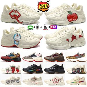 Excellente qualité et pas cher Designer gc Rhyton chaussures de sport hommes femmes sneaker sport à lèvres épaisses lettres de dessin animé épaisse soleg G famille beige chameau extérieur