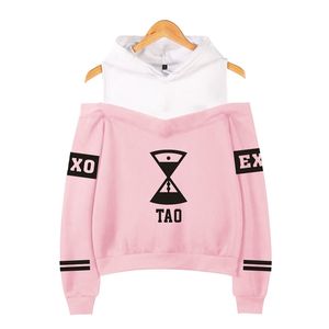 EXO Sweats à capuche à épaules dénudées Impression populaire Vêtements pour femmes EXO Harajuku Sweatshirts Kpop Manches longues Tao KRIS Sweats à capuche T200730