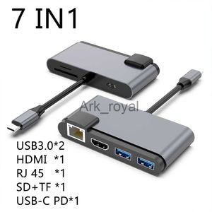Cartes d'extension Accessoires Type C Hub USB C 7 en 1 PD Extender Station d'accueil 4K HDMI Multi USBC RJ45 SD TF Adaptateur USB 30 pour Macbook Air J230721