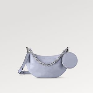 Explosion new Femme Baia PM M22959 Cuir de veau Mahina perforé lilas clair Porte-monnaie rond sac demi-lune cuir finement tressé poignée métallique longue bandoulière réglable