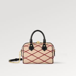 Explosión NUEVO Speed y 20 para mujer M24261 Beige Rojo Candado dorado de piel de cordero Bolso con cierre de doble cremallera Asas superiores Cadena extraíble Rojo intenso Patrón de mazo Diseñador