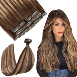 Extensions 100% russe humain Remy Clip Clip Ins Wholesale Invisible Clip sans couture dans Hair Extension Human Hair 4PCS 90110G