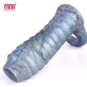 Extensions FAAK Fantasy Ribbed Dragon Penis Sleeve Soft Silicone Sex Toys Sheath Stretchable Cock Enlargement Hollow Dildo Male Masturbator 230824