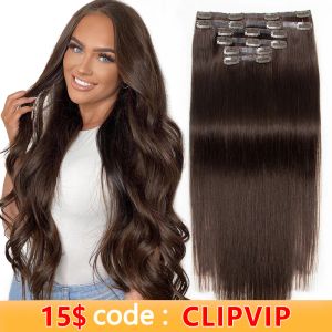 Extensions PU Tape Clip sans couture dans les extensions de cheveux humains Clip sur cheveux naturels Remy postiches trame plate 6 pièces 120G pour cheveux bruts fins/minces