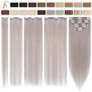 Extensions Tess 8pcs / Set Clip in Human Hair Extensions Notrymy Natural Hair Full Head Fix Hair Coiffe raide ombre Blonde Blonde