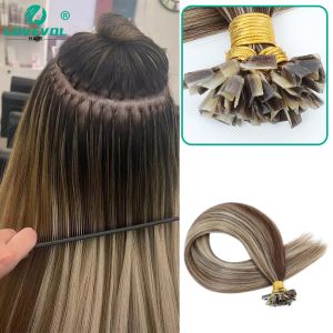 Extensions V Tip Kératine Russe Remy Extensions de Cheveux VTip Brun Foncé Blond 50/100 Mèches V Tips Fusion Cheveux Humains Ombre Blond Couleur