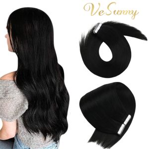 Extensiones Vesunny Skin Weft Tape in Hair Remy Hair Cinta sin costuras para extensiones de cabello Color Negro Sedoso Recto Cabello humano real Adhesivo