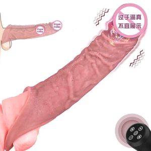 Extensions Vibration télécommande amusante couverture de dent de loup liquide silicone mâle pénis allongement épaissi et fe adulte sex toy PZN9