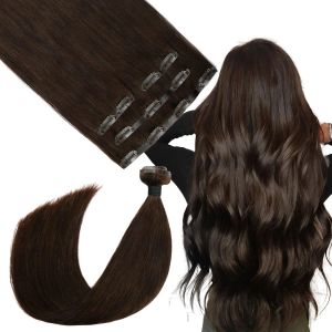 Extensiones Venta al por mayor Real Clip ins Cabello humano ruso 100% Remy Cabello crudo Pu Natural Recto Invisible Clip sin costuras en la extensión del cabello