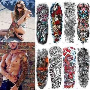 Extra grand bras complet tatouages temporaires manches paon pivoine dragon crâne dessins autocollants de tatouage imperméables peintures d'art corporel pour hommes femmes