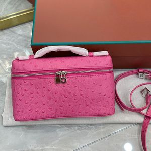 Bolsillo adicional Mini bolsa rosa de cuero de avestruz Mujer Bolso de diseñador de cocodrilo Caja con asa superior Bolso de hombro tipo bandolera Bolsillos de bolso Calidad superior Hardware plateado